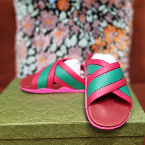 Gucci Pink Red and Green Sandals
